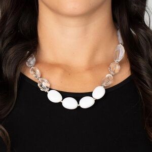 Private Paradise - Elegant White Bead Necklace and Earrings Set